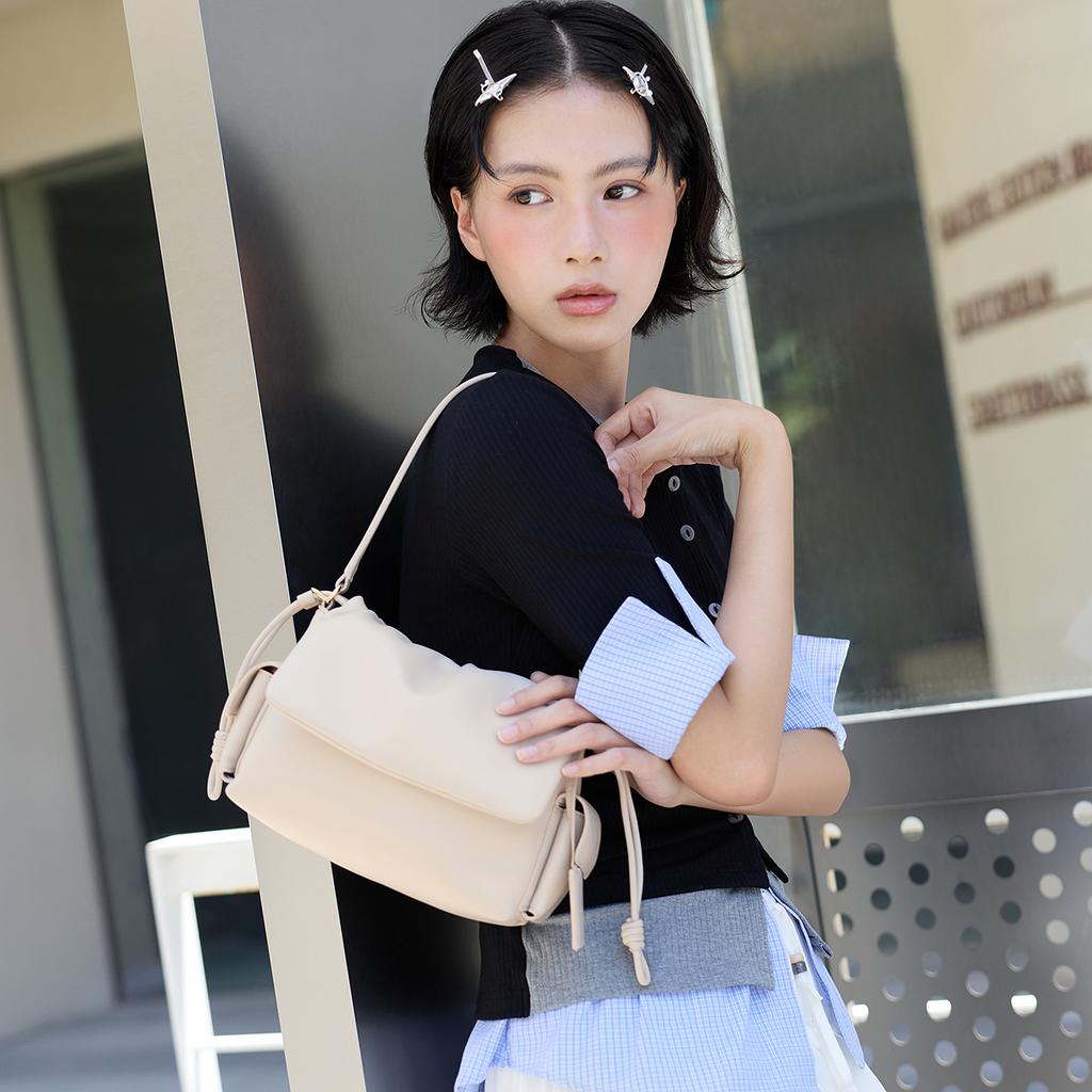 Charles & Keith Double Pocket Versatile Flap Cloud Handbag Women handbags Oatmeal CK2-20671785
