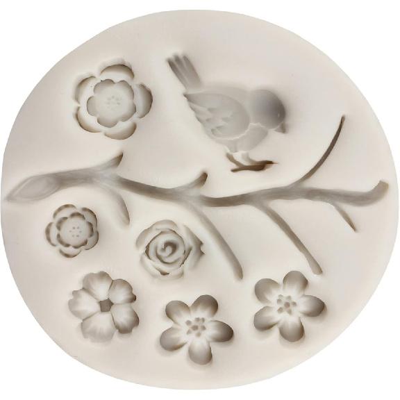 Sijiangmold Bird Silicone Molds Owls Tree Branch Fondant Mold Flower Leaves Silicone Molds For Cake Decorating Candy Chocolate Gum Paste Crafting