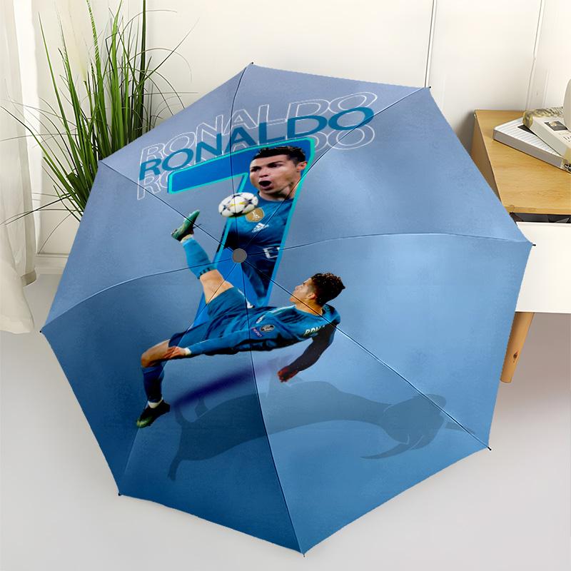 Ronaldo's Iconic Strike Compact Travel Automatic Umbrella Retractable Design with 8-Rib Durability Lightweight for Outdoor Daily Use Fashionable