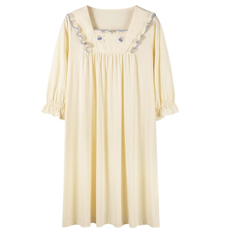 Prinzessinnen-Stil Nachthemd Damen Frühling und Herbst Reine Baumwolle Neun-Punkt-Ärmel Süß Frühling und Sommer Dünner Stil Kann Draußen Getragen Werden Loungewear