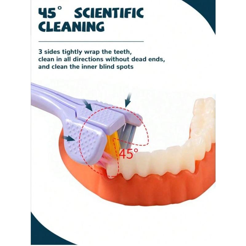 1pc 3-Sided 45 Degree Triangle Toothbrush, 3X Deep Cleaning Oral Care Toothbrush With Tongue Scraper
