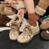Genuine Leather Women Sneakers Round Toe Plush Trainers Comfortable Fashion Casual Shoes