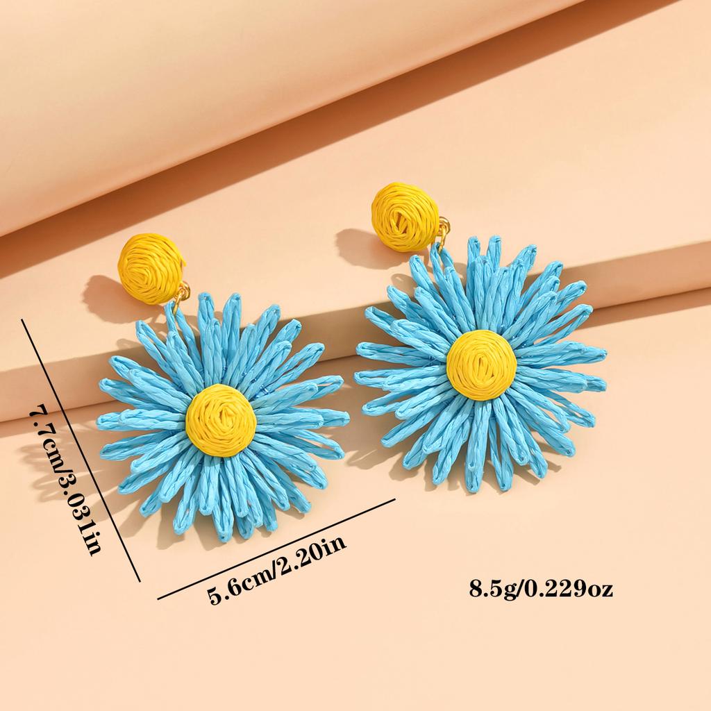 1Pair Colorful Sun Flower Earrings For Women Girl Handmade Bohemian Rattan Knit Earrings Summer Party Jewelry Gifts