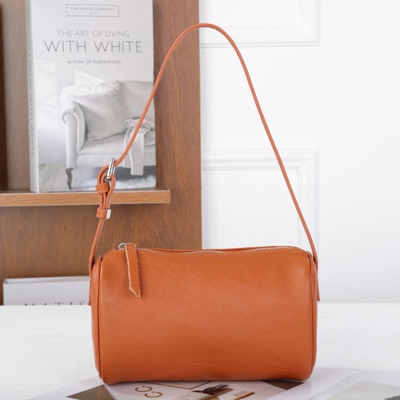 Genuine Leather Cylindrical Bag Single-shoulder Crossbody Bag Women's Retro and Simple Underarm Bag
