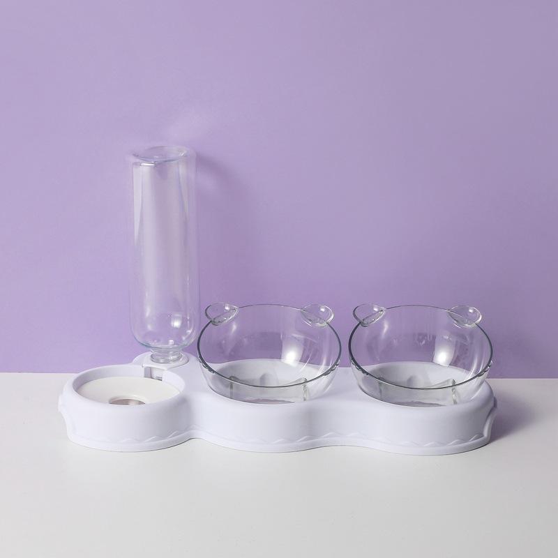 Pet Cat Bowl Automatic Feeder 3-in-1 Dog Cat Food Bowl With Water Fountain Double Bowl Drinking Raised Stand Dish Bowls For Cats