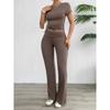 Slim Fit T-shirt Solid Color Pants Set Silm T-shirt Pure Color Pants Suit
