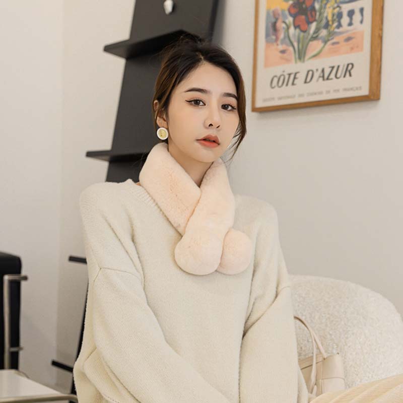 Women Winter Real Rabbit Fur Scarf With Button Fashion Female Warm Natural Soft Fur Scarves High Quality Neck Warmer Double ball