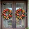 Hortensia Pioenroos Sling Herfst Pompoen Krans Kunsttak Vintage Bloemen Lente En Zomer Set Seizoensgebonden Deurhanger voor Thanksgiving Oogst Decoratie
