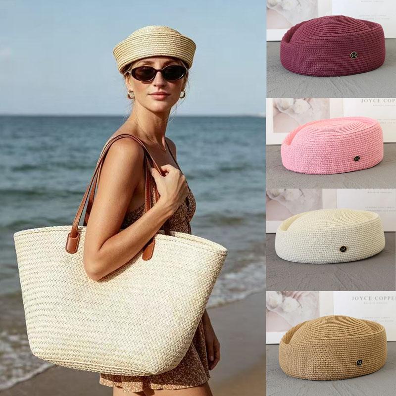 Yiran Dayang Hat Women's Summer Paper Straw Beret Breathable Hostess Designer Painter Hat Sun Protection Sun Hats Multi-Color Casual Stewardess Cap 55-58Cm