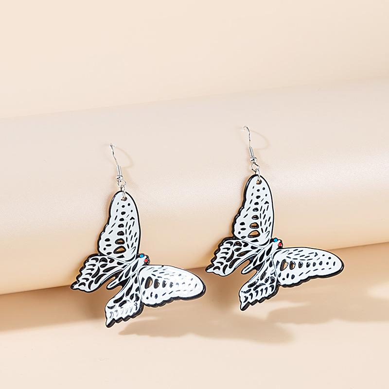 Ethnic Style Colorful Glass Retro Temperament Three-Dimensional Butterfly Ear Hook Childlike Bohemian Trendy Girl Ear Hanging