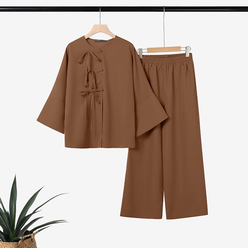 ZANZEA Women Long Sleeve Blouse and Pants Casual Two Piece Suit Sets