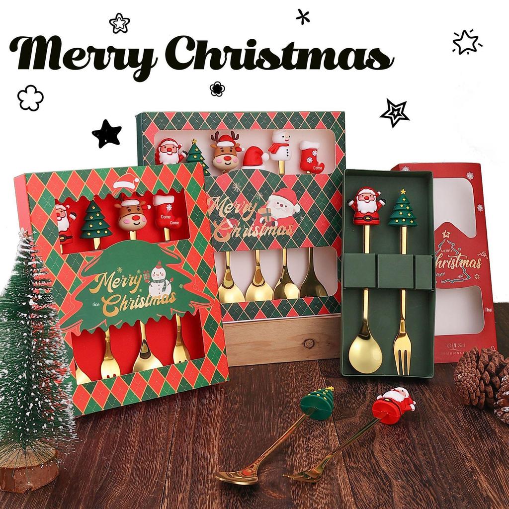 Christmas Tree Spoon & Fork Set – Santa Claus Holiday Gift