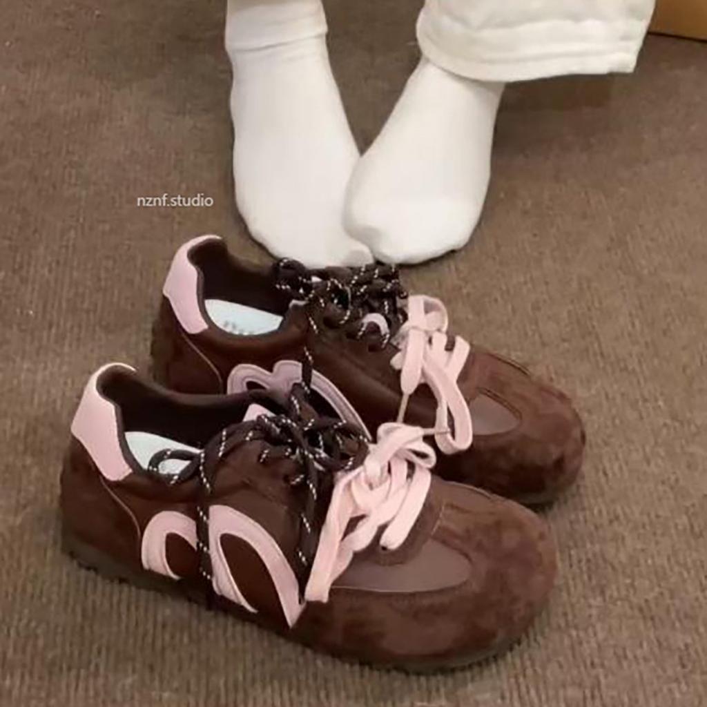 [Uncle Shoe] 2025 new retro brown autumn Korean version sports shoes platform inner height increase fashion moral training shoes women