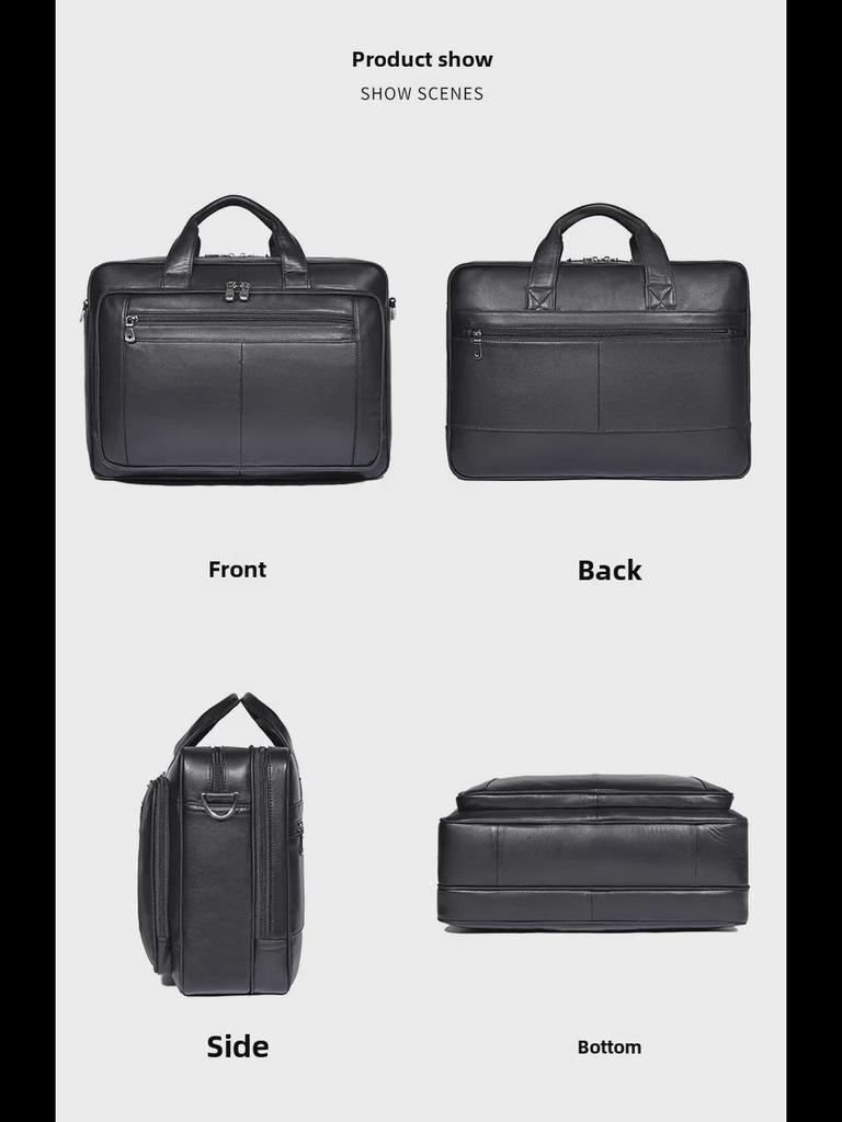 Men's High-End Genuine Leather Briefcase, 17-Inch Cowhide Business Bag