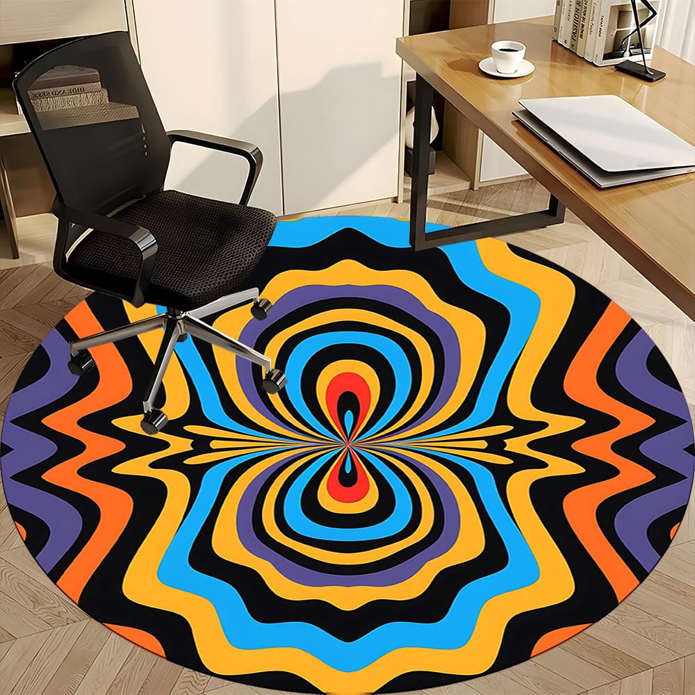 1pc Psychedelic Pattern Carpet, Round Non Slip Durable Large Size Office Carpet, Suitable for Office