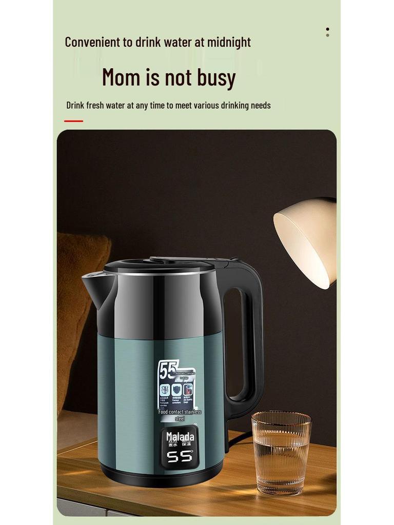 Enhanced 304 Stainless Steel Insulated Kettle with Automatic Shut-Off, Durable Design, Fast Boil, Large Capacity, and Constant Temperature Control.