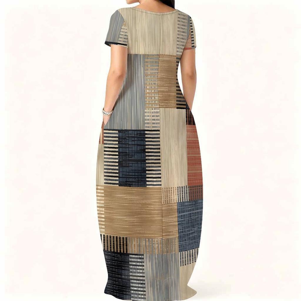 Breathable Round Neck Short Sleeve Plus Size Gown For Ladies Summer Casual Life