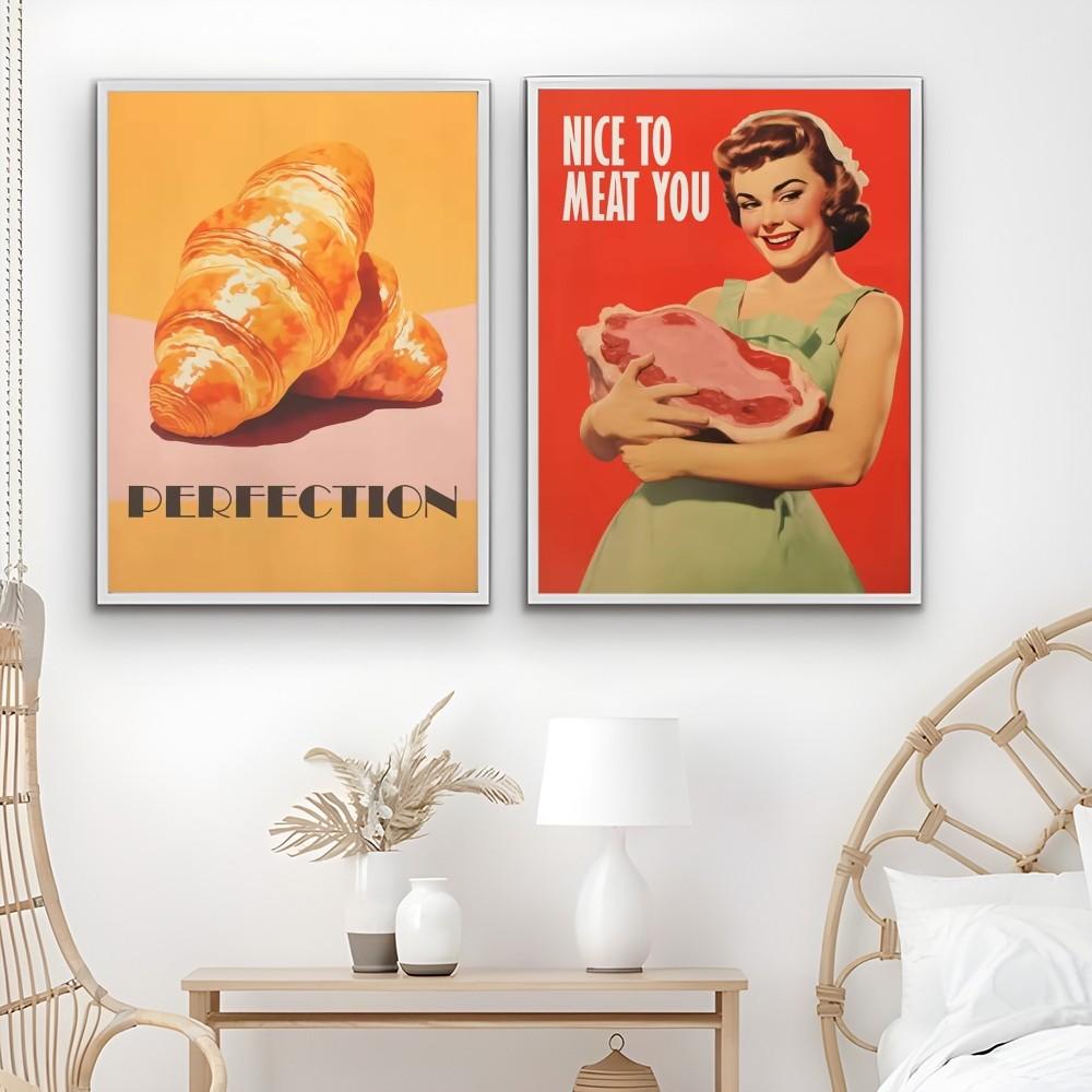 Food Croissant Pasta Meat Restaurant Poster Sticky Wall Art Printing Waterproof Home Living Bed Room Bar Aesthetic Decor