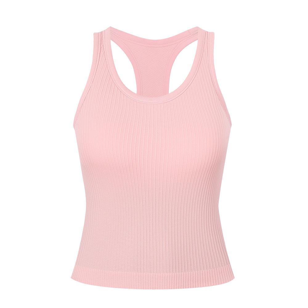 LU Women's American-Style Ribbed Yoga Tank Top with Bra Pads - New Summer Collection