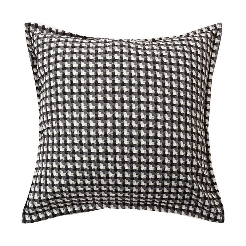 Plaid Linen Throw Pillow - Vintage Houndstooth Cushion Cover for Sofa, Bedroom, Office Chair & Bohemian Decor