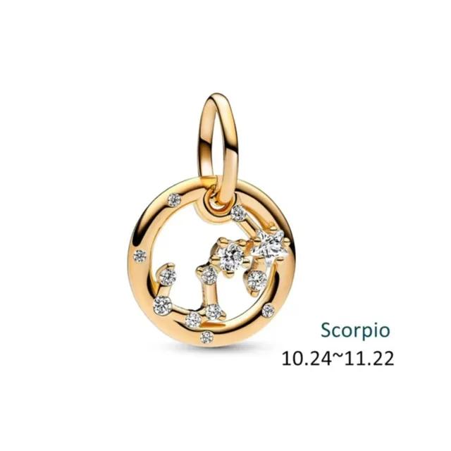 New Copper Gold Plated 12 Zodiac Signs Dangle Charm Bead Fit Pendant Original Bracelet Necklace Diy Women Jewelry