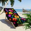 Colorful Floral Pattern On Black Background Beach Towel Quick-drying for Travel Outdoor Sports Jogging Beach and Swimming