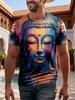 T-shirt da uomo con grafica Testa di Buddha Fiore Rosso Manica Corta Estiva Girocollo Religiosa Spirituale Casual Streetwear Tee Top