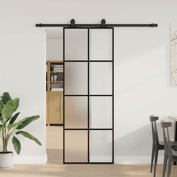VidaXL Porte coulissante kit de quincaillerie noir 76x205 cm verre ESG, porte intérieure, porte de grange intérieure, porte 3375803