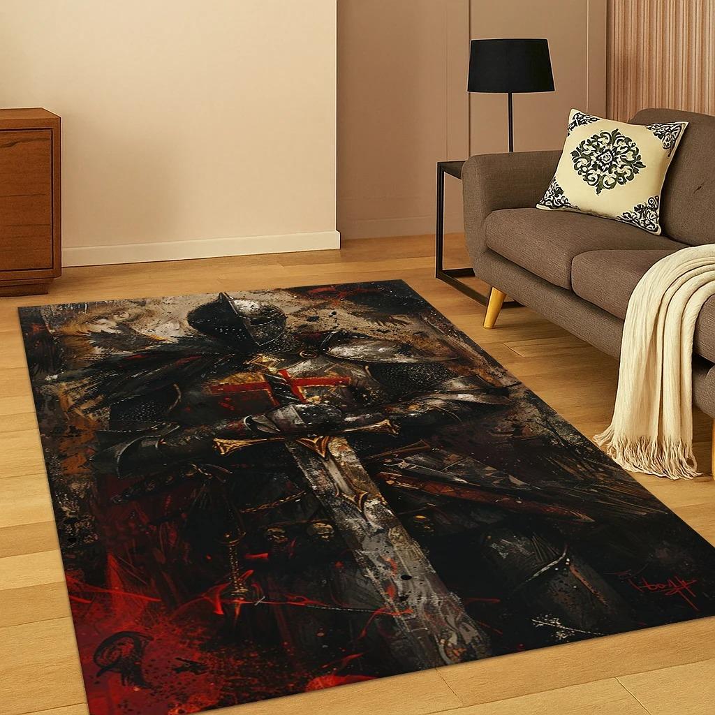 Crusaders Templar Black Knight Carpet Rug Mat for Home Bedroom Living Room Sofa Doormat Kitchen Decor Living Room Decoration