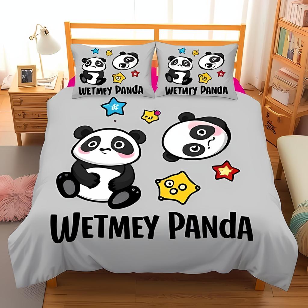 Bettdecke Cartoon Panda Niedlich Liebe Englischer Panda Digitaldruck Bettwäsche Set Geeignet Kinder Kinder Und Erwachsene