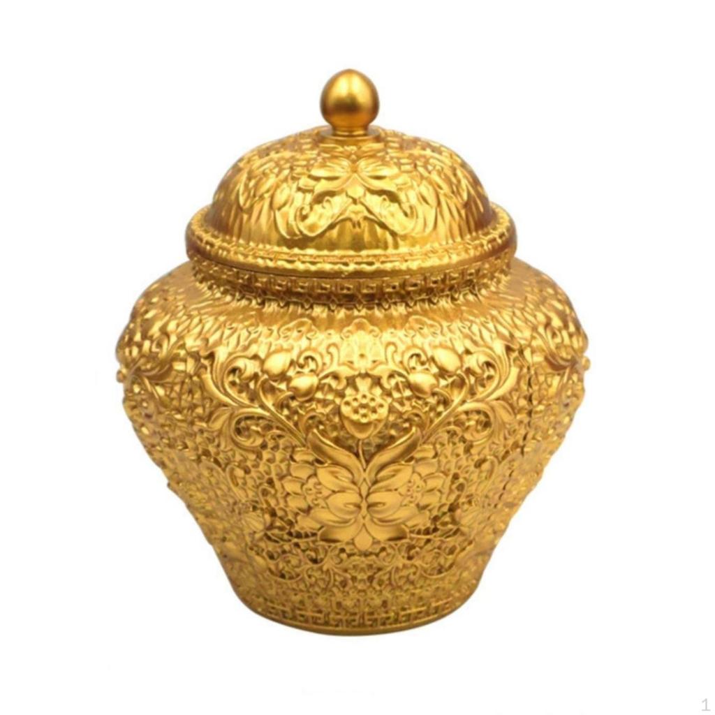 Copper Alloy Tea Tin Canister with Lid Decorative Storage Container Embossed