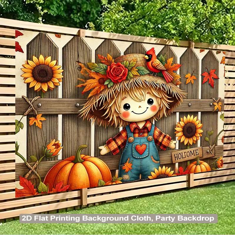 

Деревенский деревянный забор Пугало Фон для осеннего декора Дня Благодарения 47.2x31.5inch/120*80cm
