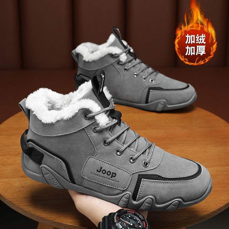 Snow Boots Men's Winter Warm Velvet Northeast Thickened Martin Boots Trendy Versatile High-top British Style Tooling Boots Cotton Shoes
