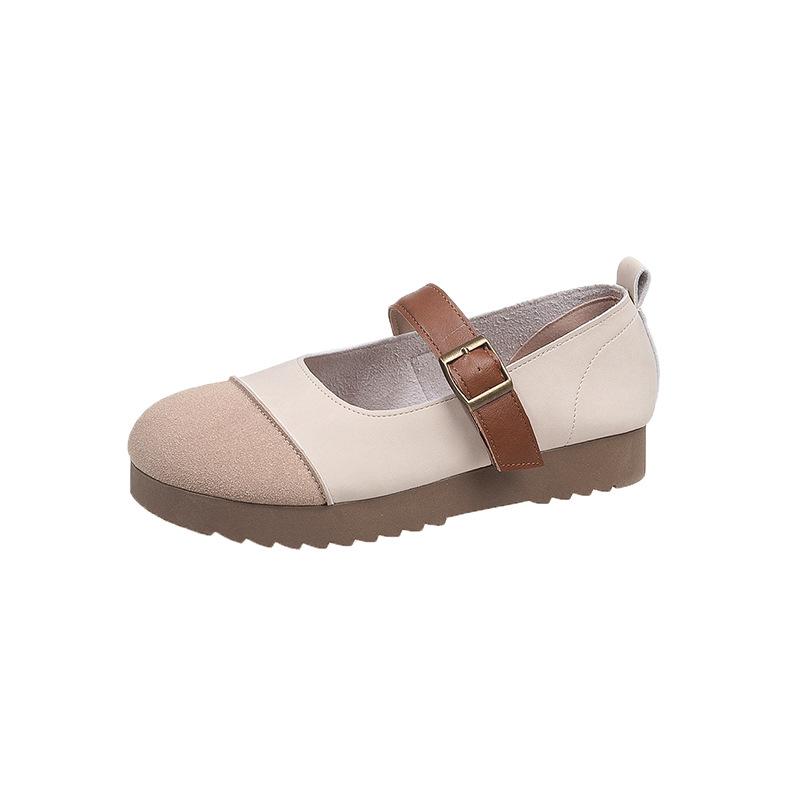Retro Flat Comfortable Casual Shoes Women Soft Bottom Frosted Patchwork Casual Shallow Mouth Mary Jane Shoes Zapatos De Mujer