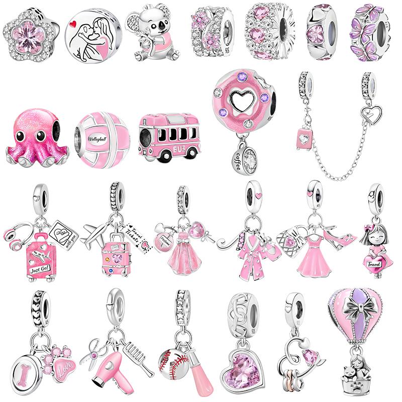 Copper Girl Car Ball Pink Series Charms Beads Fit Original Pan Bracelet Bangle High Quality Diy Jewelry For Womens