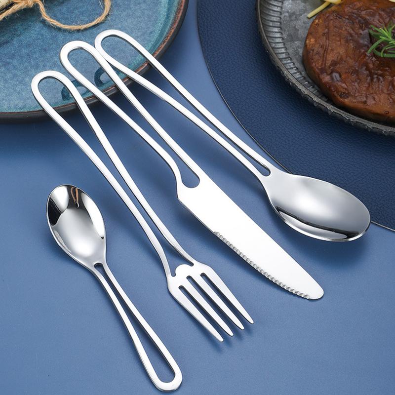 4Pcs/1Set Novelty Dinnerware Tableware Set 304 Stainless Steel Reusable Travel Cutlery Spoon Fork Knife Camping Utensils