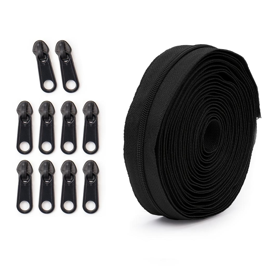 Zipper + 10 Plastic Zipper Pulls,Zipper Set,Used for Clothing, Luggage, Home Textiles, Etc