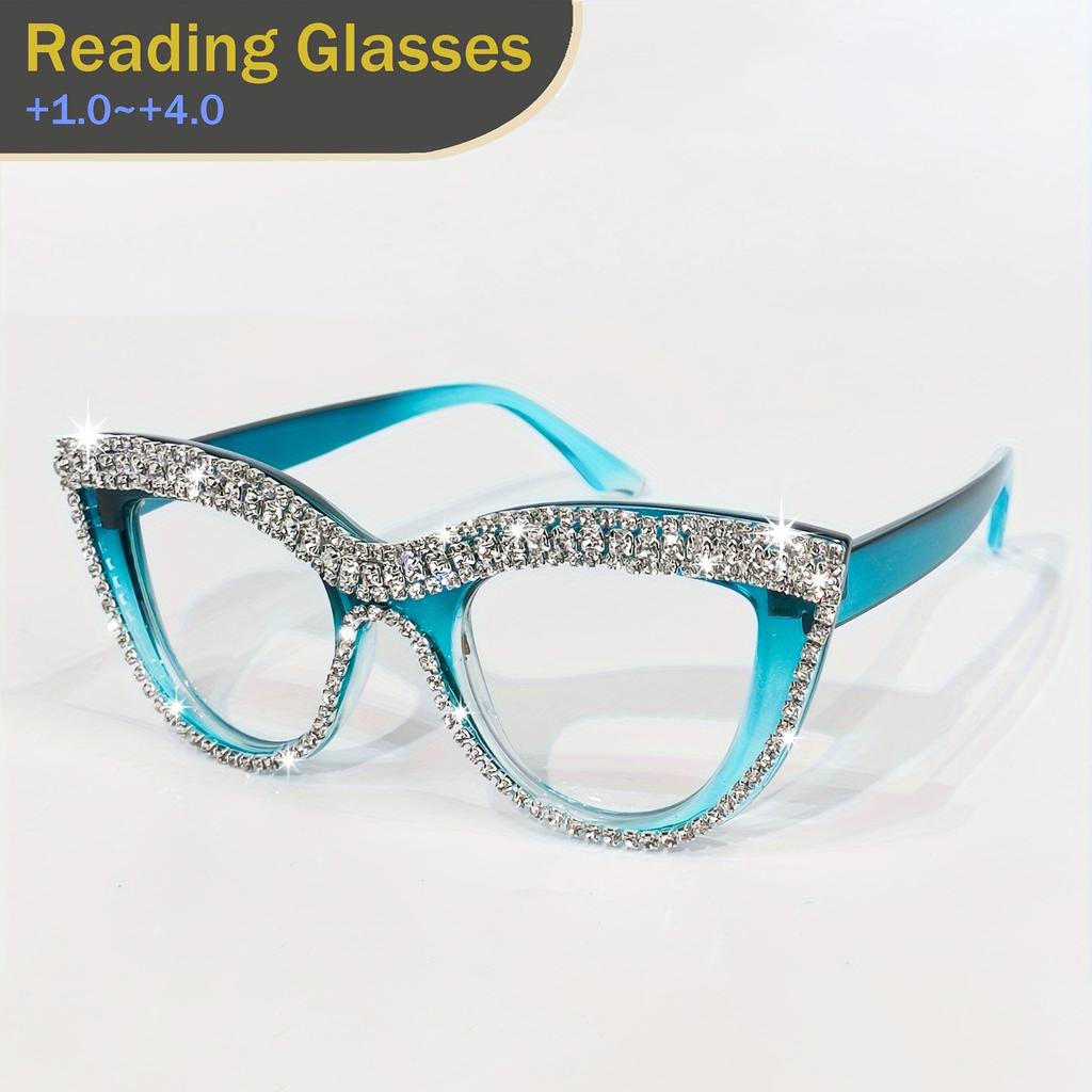 Cat Eye Rhinestone Reading Glasses Elegant Fashion Glitter Eyeglasses Readers For Women Men From +1.0 To +4.0