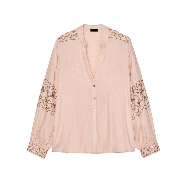 Spring New Women's Clothing French Style Patchwork Embroider Fashion Minimalist Temperament Crew Neck Long Sleeves Shirt 3564053