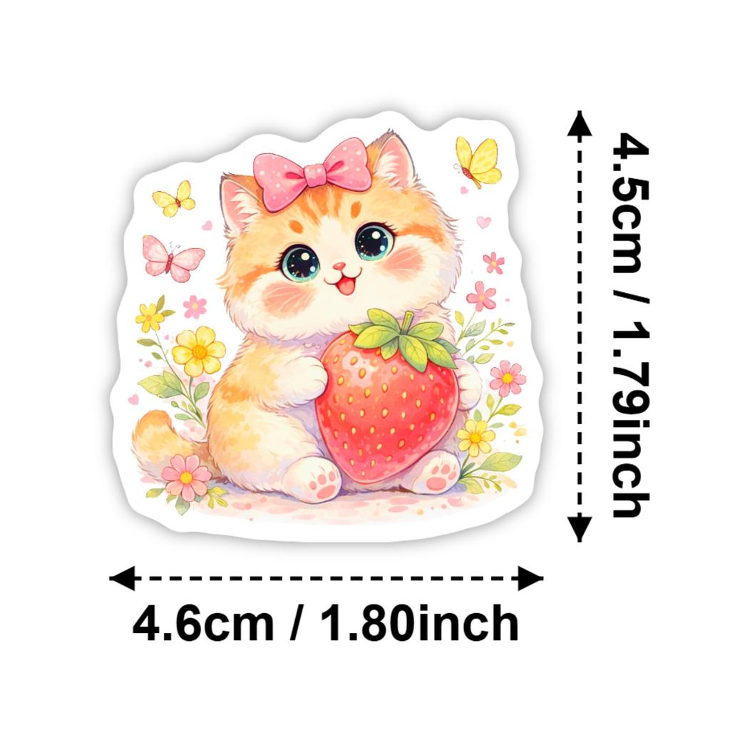 50 Watercolor Soft Cute Cat Stickers Cute Cartoon Kitten Luggage Notebook Handbook Stickers