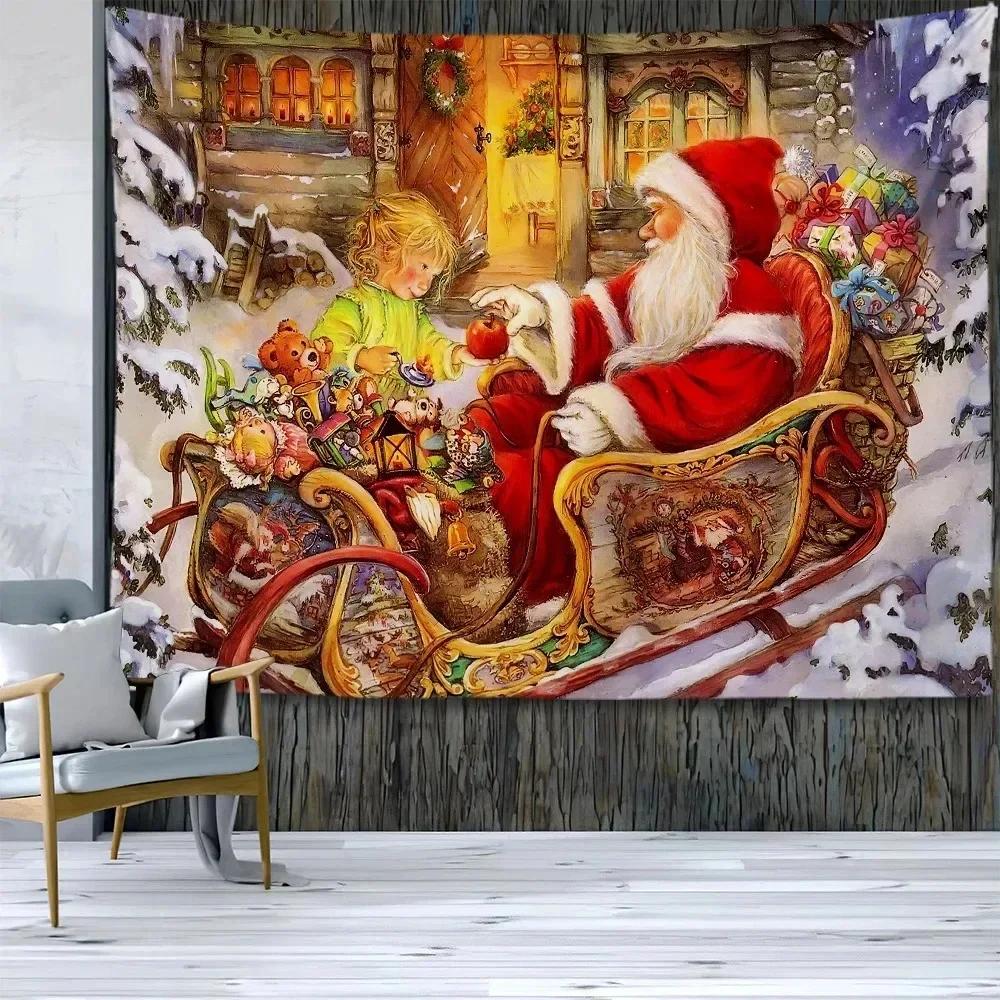 Christmas New Year Santa Claus Tapestry Living Room Sofa Home Decoration Christmas Gift