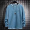 Loose Round Neck Inner Bottoming Shirt Trendy Men'S Waffle Fake Two Long-Sleeved T-Shirt Autumn And Winter Sweater