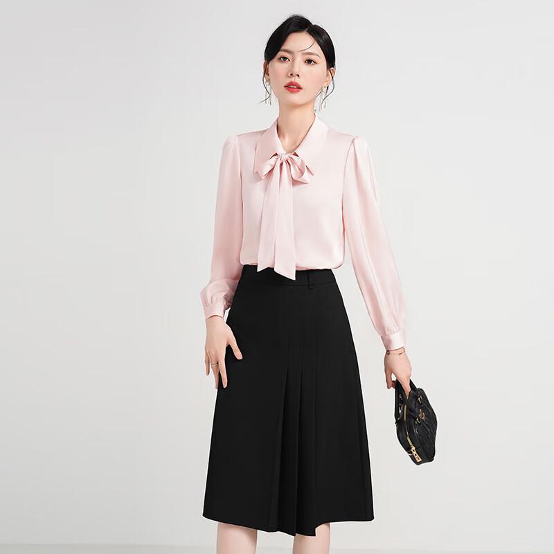 Trueman Women s Detachable Bow-Tie Long Sleeve Blouse M