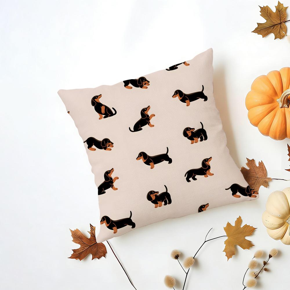D-Dachshund Cushion Cover Washable Linen Pillowcase Soft For Daily Sofa Bed Home Room Decor