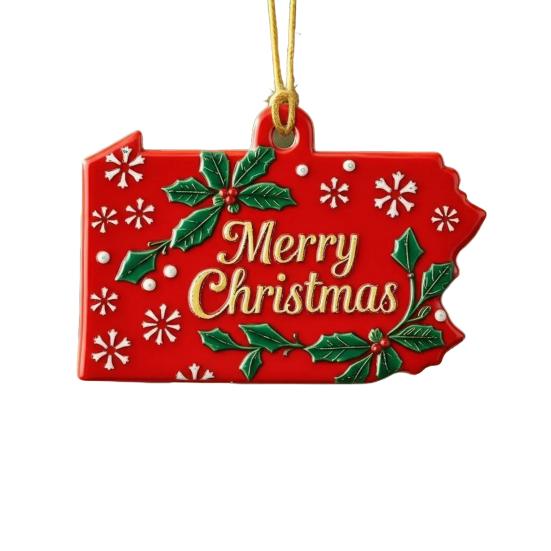 State Pride Christmas Pendant Merry Christmas In Golden Fonts U.S. States