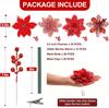 36 Pcs Artificial Poinsettia Flowers with Clips & Berry Stems, Red Glitter Christmas Tree Decor for Wreath, Fireplace, Stairs