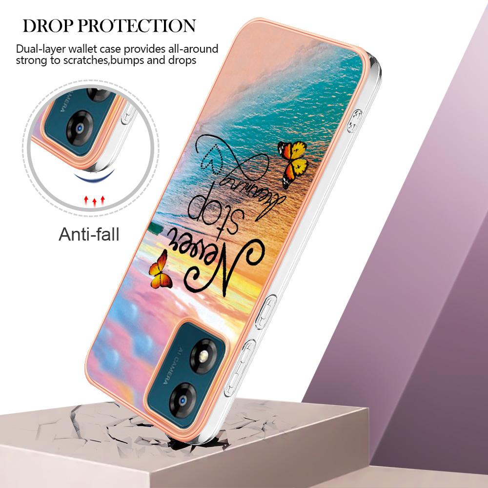 

For Motorola Moto E13 4G Case with IMD Marble Flower Pattern TPU Mobile Back Cover Never Stop Dreaming