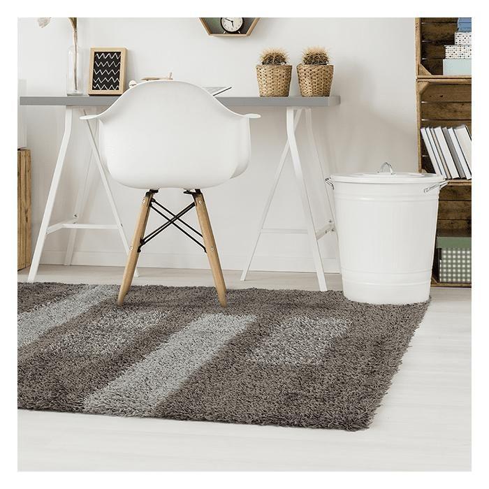 Grey Rectangles Pattern Long Pile Rug 120x170