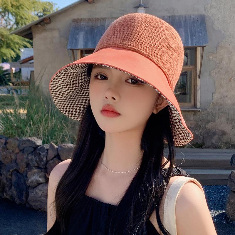 

New Fashion Summer Women Sun Hat Mujer Panama Vintage Houndstooth Lady Bucket Cap Bonnet Sunscreen Beach Fisherman Hats Cappello One Size