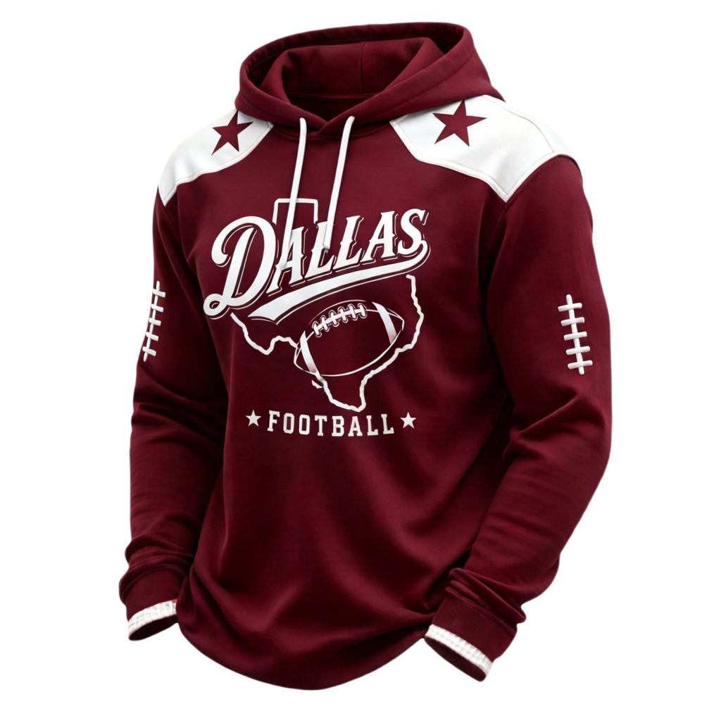 Men's Rugby Print Hoodie, Casual Pullover Hooded Sweatshirt for Fall and Winter Wear